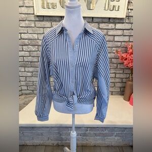 Anthropologie by Maeve blue & white pin striped shirt with an edge!